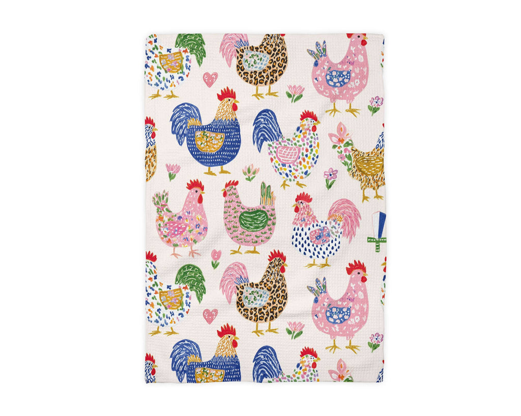 Chicken Retro Colorful Farm Garden Coop Floral Kitchen Towel