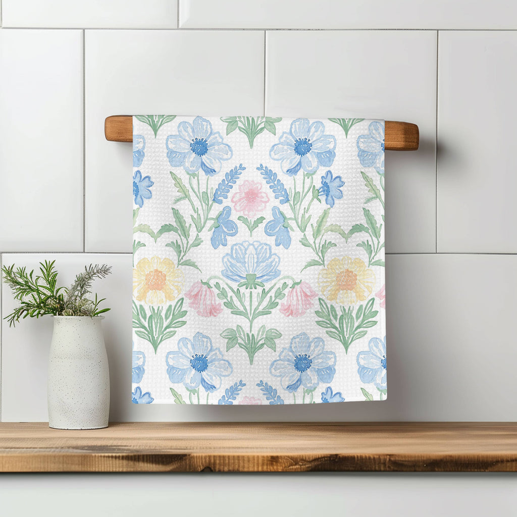 Chinoiserie Grandmillennial Kitchen Towel Blue Preppy Floral