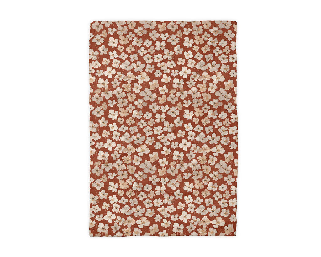 Boho Fall Floral Waffle Weave Kitchen Towel Autumn Rust