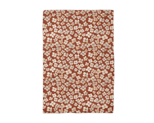 Boho Fall Floral Waffle Weave Kitchen Towel Autumn Rust