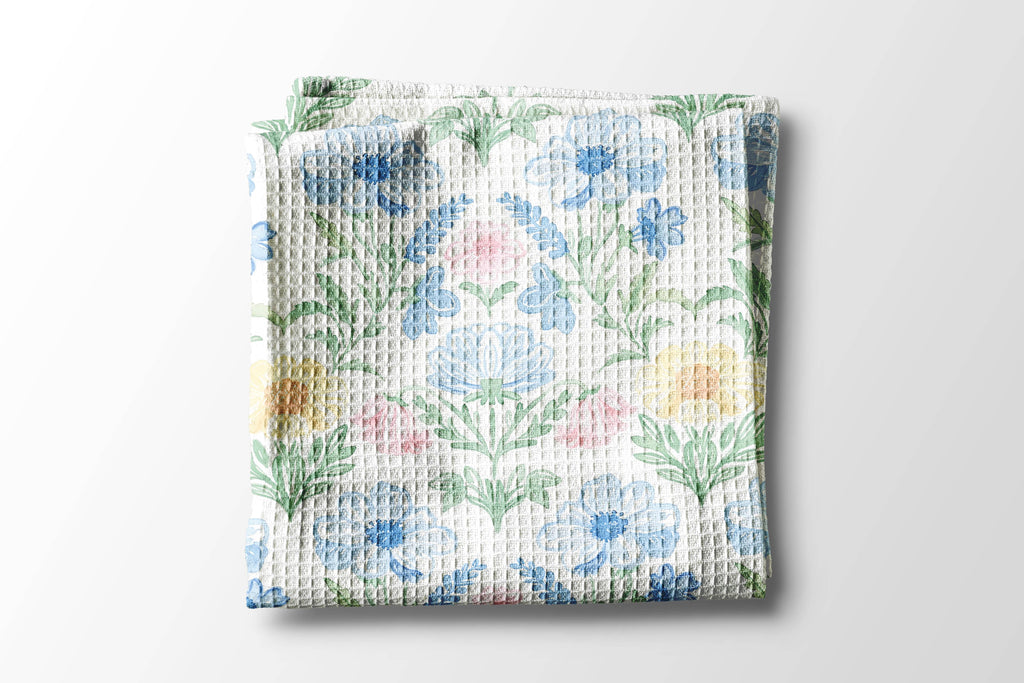 Chinoiserie Grandmillennial Kitchen Towel Blue Preppy Floral