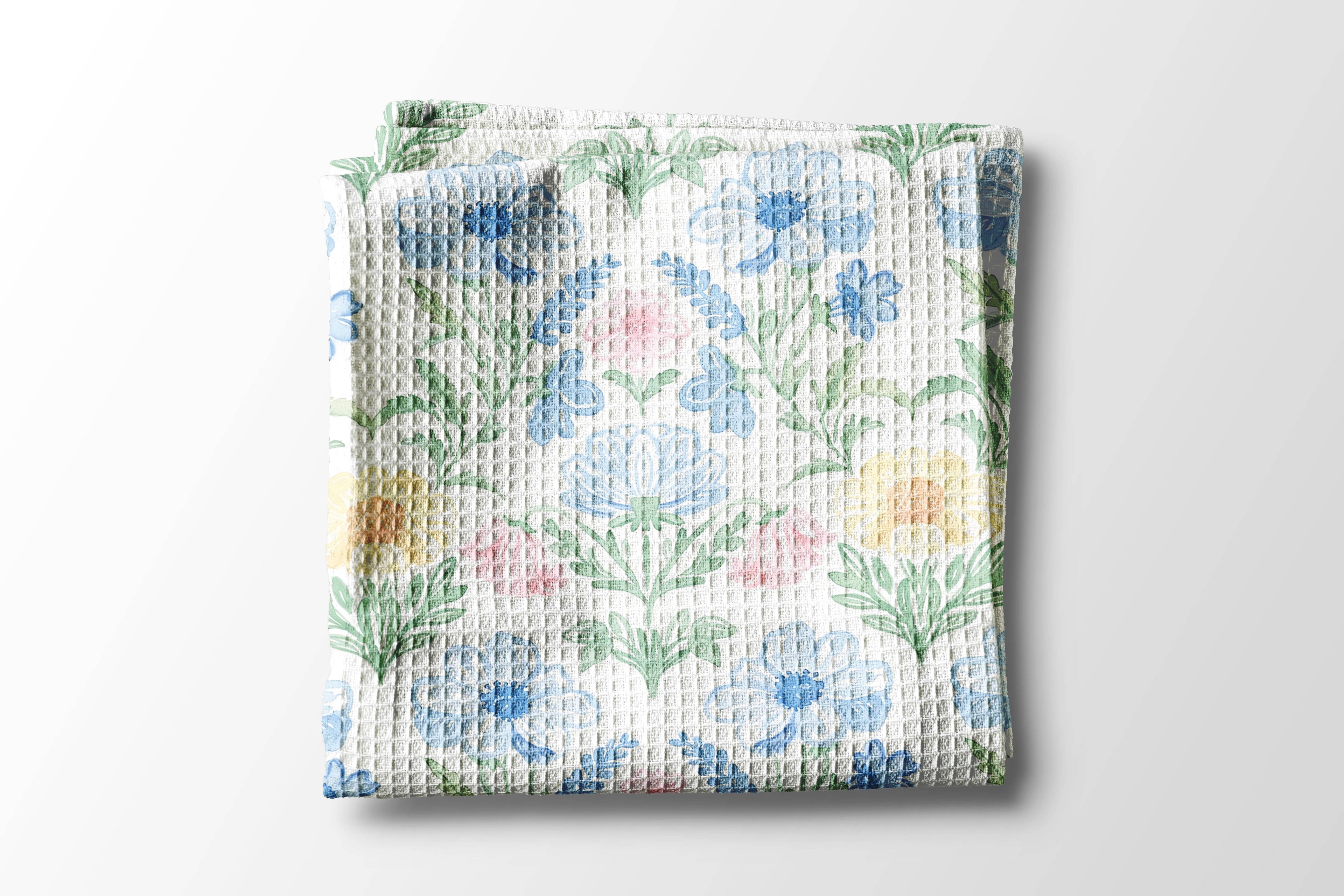 Chinoiserie Grandmillennial Kitchen Towel Blue Preppy Floral