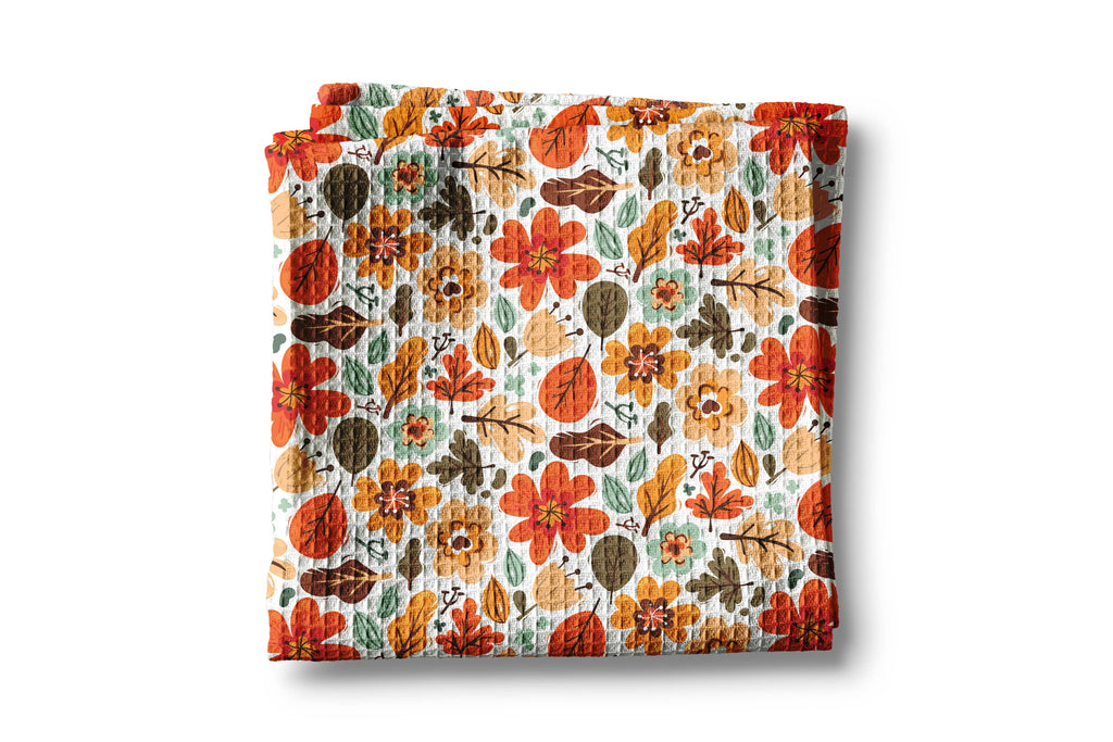Fall Floral Waffle Weave Kitchen Towel | Autumn Flower
