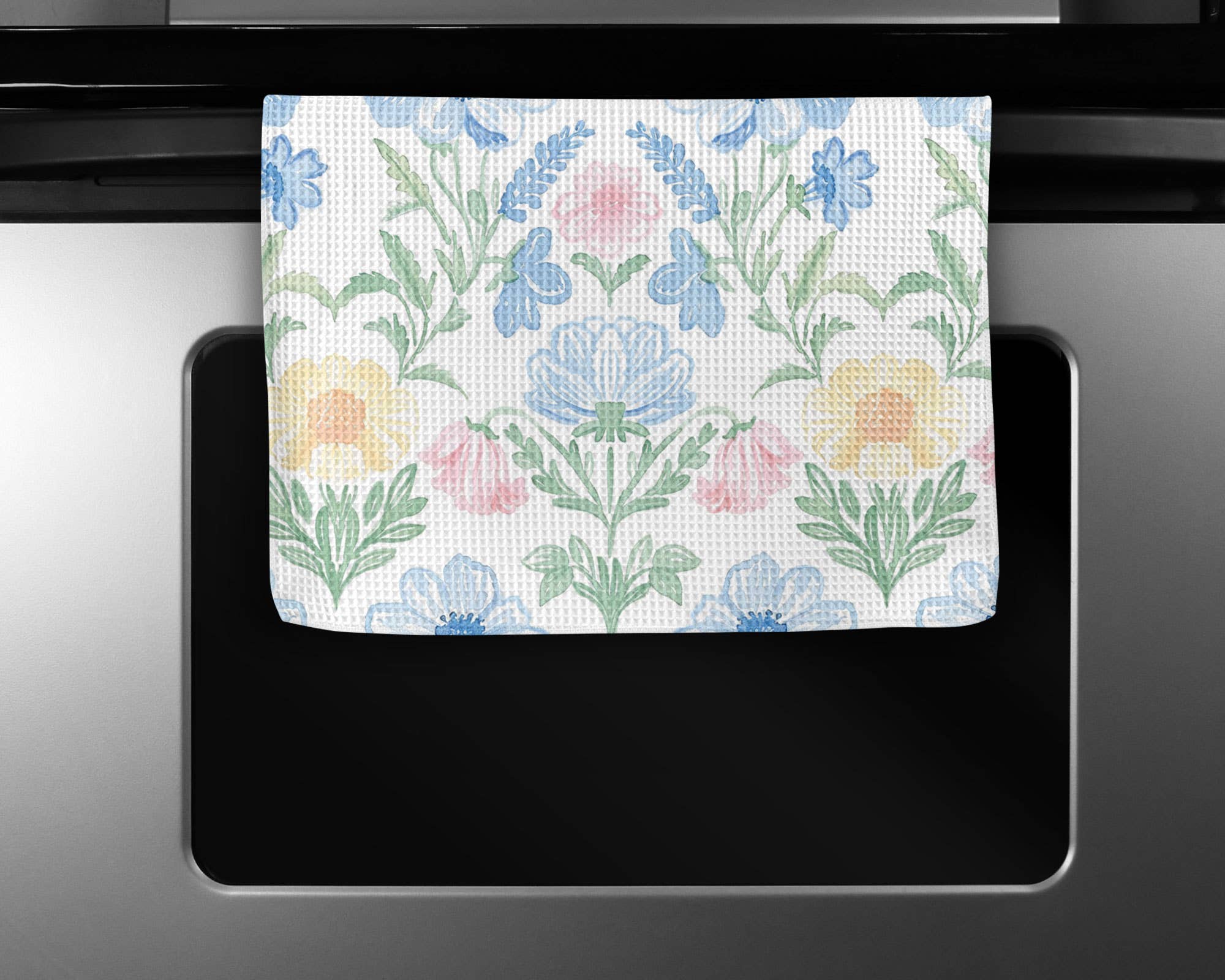 Chinoiserie Grandmillennial Kitchen Towel Blue Preppy Floral