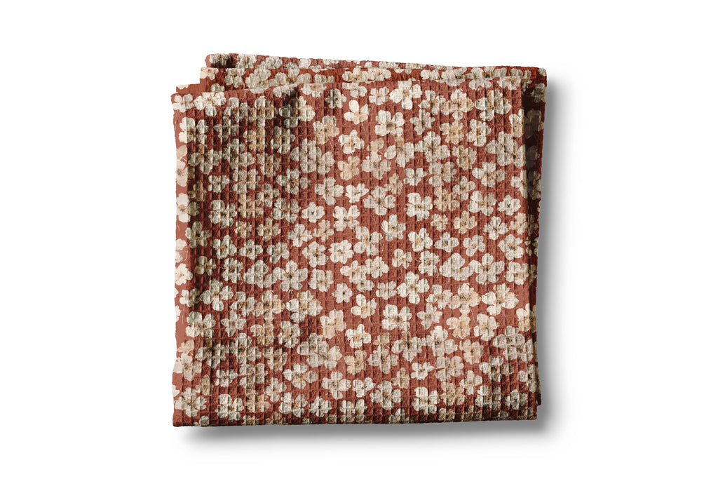 Boho Fall Floral Waffle Weave Kitchen Towel Autumn Rust